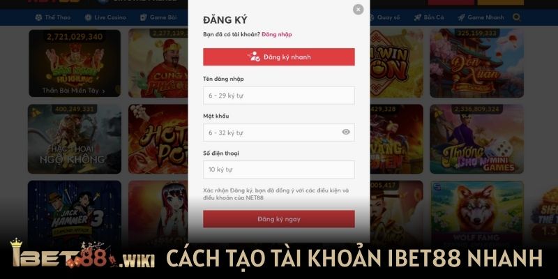 Cách tạo tài khoản IBET88 nhanh