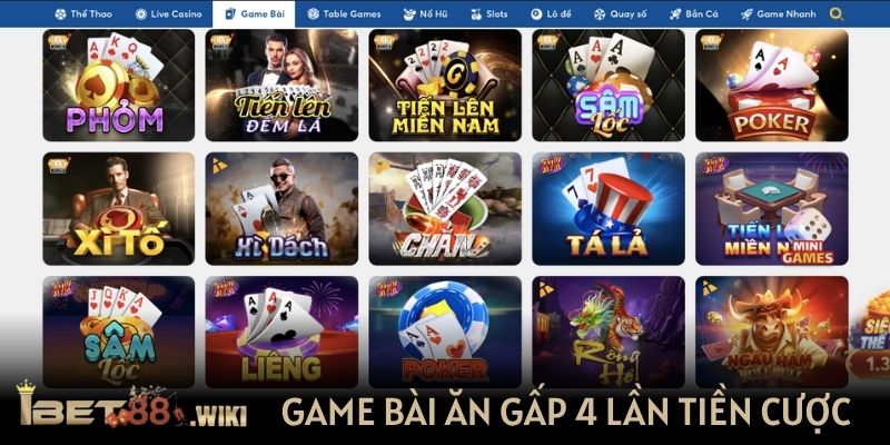 Chơi game bài ăn gấp 4 lần tiền cược