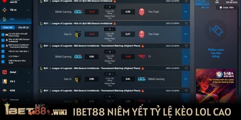 Ibet88 niêm yết tỷ lệ kèo LOL cực cao